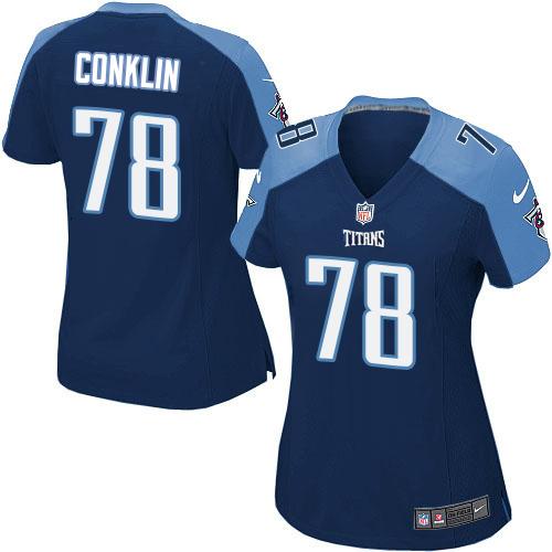 Nike Titans #78 Jack Conklin Navy Blue Alternate Women's Stitched NFL Elite Jersey